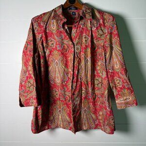 CHAPS Women's Paisley 3/4 Sleeve Button Down Collared Blouse Shirt 1x